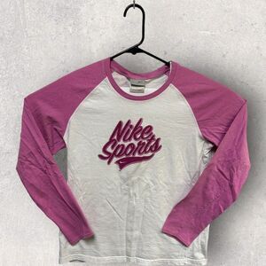 Nike Vintage Y2K 3/4 Sleeve‎ T Shirt Women's Size L White Pink Gray Tag